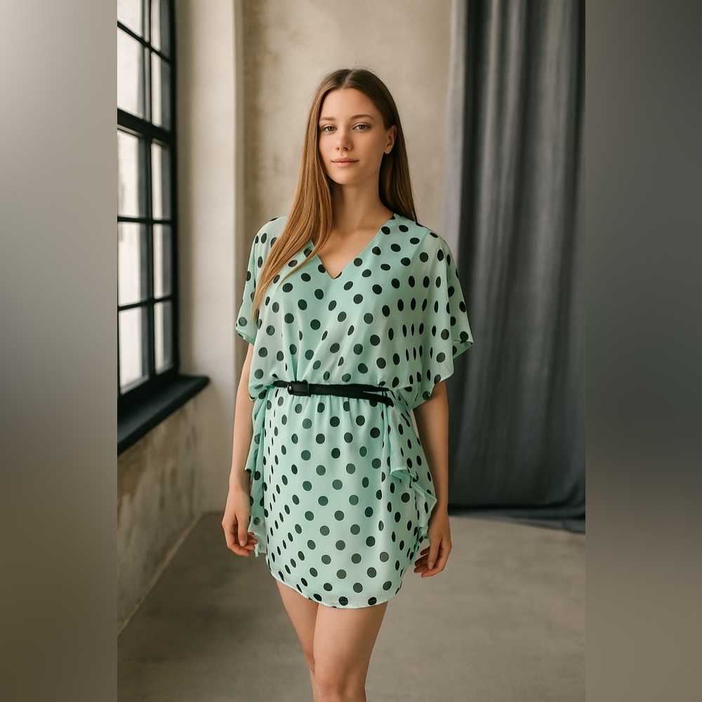 Green and Black Dolman Sleeve V-Neck Sundress